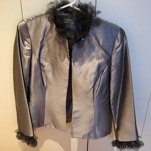 Noviello-Bloom grey silk skirt suit